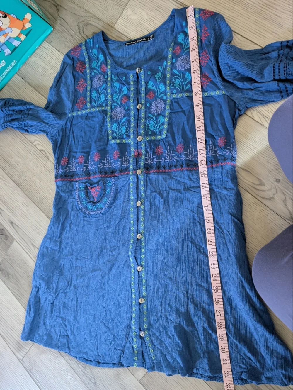 Gudrun Sjoden Embroidered Cotton Floral Folklore Button Down Mini Dress Size L - Picture 8 of 8